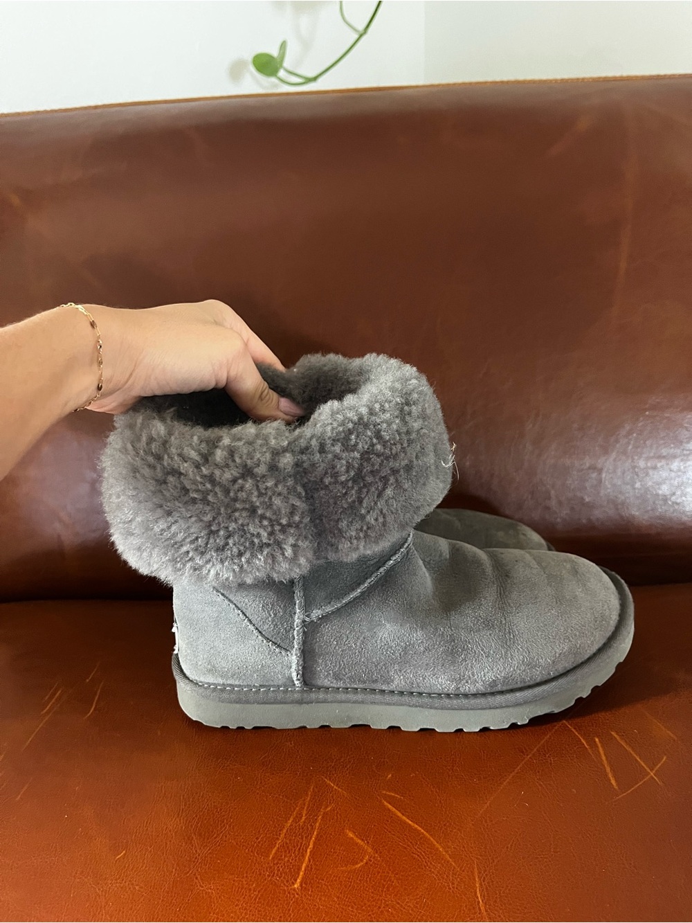 UGG Short Shearling Cuff Suede Boot in Gray